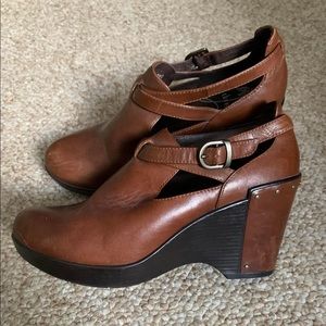 Dansko leather wedge clogs